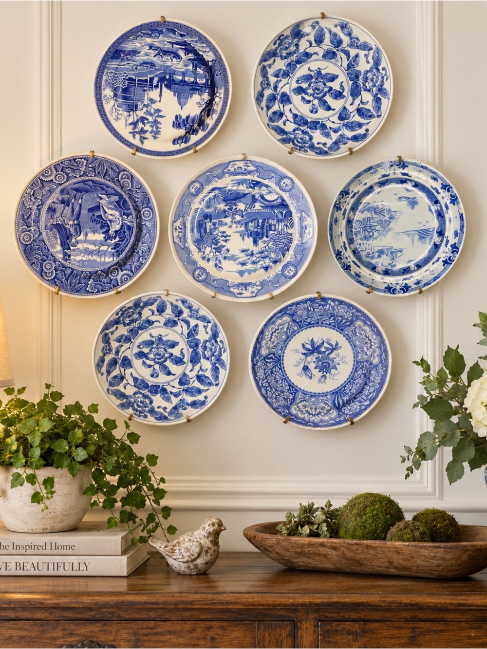 Vintage Blue and White Ceramic Wall Plate Set - Decorative Gallery